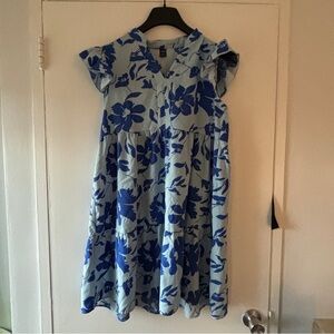 SHEIN Blue Floral Tired Mini Dress - Size Medium